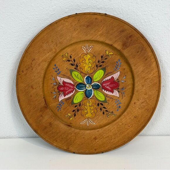 VTG Handcrafted Hand-painted Decorative Wooden Toleware Plate - Picture 1 of 4